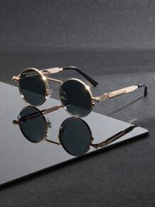 1 par de gafas redondas de estilo steampunk de moda para hombres, con diseño de patilla de resorte, adecuadas para deportes al aire libre, ciclismo, conducción, pesca, viajes y vacaciones en la playa