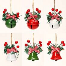 Christmas Bell Decorations, Metal Hanging Decor With Red Berries And Plaid Bow, Suitable For Holiday Tree And Wreath Decor, No Power Needed, Festive Wall And Entryway Decoration Christmas Decorations Winter Room Decor