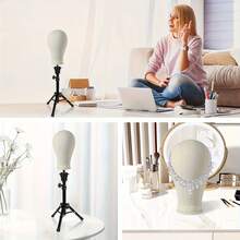 Adjustable Wig Stand 22 Inch Adjustable Reinforced Wig Stand With Canvas Mannequin Head | For Wigs, Cosmetology, Manikin Head Set - 黑色 - 查看 2