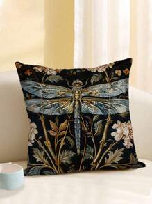 2pcs Dragonfly & Floral 2D Flat Printed Decorative Pillow Covers, Non-Embroidered, 18" X 18", Vintage Farmhouse Style, Single Sided Print, Polyester, Zipper Closure - Perfect For Living Room, Bedroom, Sofa, And Christmas/Halloween Decor