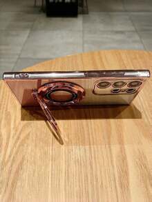 New Gradient Glitter Electroplated TPU Phone Case With Hidden Crystal Ring Holder, Compatible With IPhone 17/6/7/8/X/XS/XR/11/12/13/14/15/16/16e, Galaxy S22/23/24/25/S24 FE/S25 EDGE, A04/05/06/A07/A14/A15/A16/A17/A24/A25/A34, Redmi Note 9/10/11/12/13/14, Redmi 9/10/12/13C/14C/A5, OPPO, MOTO, Honor X, HW, Realme C53 C55 - Pink - View 3