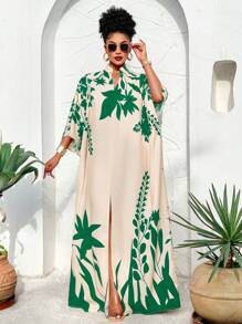BIUBIU Women's Plus Size Spring/Summer Sunshine/Plant Element Printed Shoulder Length Loose Arabic Front Mid Slit Long Skirt, Is An Important Fashion Item For Spring Vacation