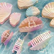 Claw Clips 1pc Gradient Shell Hairpin Holiday Style Hair Accessories Summer Ocean Large Hair Grab Hair Accessories Hair Claw Headdress Sea Accessories Hair Clips, School Stuff, College - Multicolor - View 5