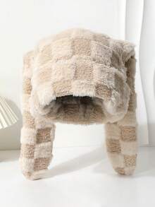 1 件女士独特设计师可爱兔耳菱形渐变蓬松帽，温暖人造毛皮帽，针织帽，时尚百搭大头围讨人喜欢的便帽，秋冬 - A - 查看 9