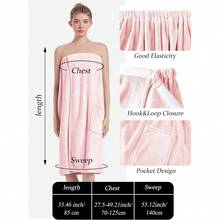 Towel Wrap For Women After Shower,Plush Bath Robe Female,Sauna Spa Wrap Around Towels With Pockets Suitable For Home And Travel Use - 粉色 - 查看 3