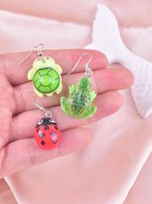 1 Paar klassische niedliche 3D Schildkröten-, Frosch-, Marienkäfer-Ohrringe, Partydekoration Schmuck für Frauen