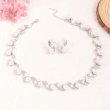 Set de joyería de 3 piezas con forma de S con perlas artificiales, incluyendo pendientes y collar, de estilo popular europeo y americano, adecuado para galas, fiestas y vacaciones - gran regalo para novia, esposa o mejor amiga
