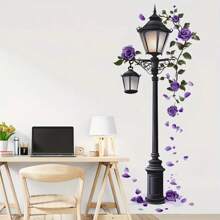 Super grande autocollant mural de lampadaire élégante rose violette lampadaire de rue autocollant mural 84*200CM détail réaliste fleur autocollant mural, auto-adhésif et facile à appliquer, parfait pour l'ambiance du salon et de la chambre à coucher, décoration de chambre