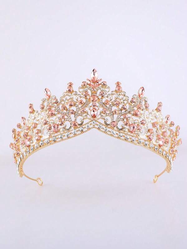 1pc Fashionable Teardrop Glass Diamond Crown, Suitable For Women Wedding Party Festival Birthday Wear
