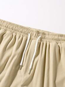 Plus Size Men's Summer Casual Drawstring Waist Shorts - Khaki - View 5