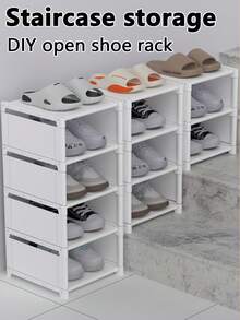 1 Zapatero de múltiples niveles, sencillo, a prueba de polvo, ahorra espacio, sin montaje, adecuado para entrada, armario, pasillo, sala de estar, garaje