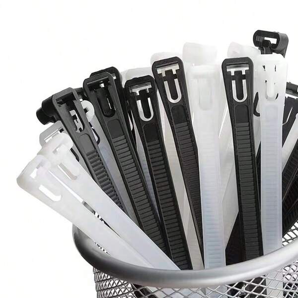100pcs Reusable Plastic Cable Zip Ties With Quick Release, Nylon Wire Fasteners For Home, Office, And Outdoor Use, Adjustable Bag Seals And Tag Fasteners - Major Material: Plastic, School Supplies,Back To School