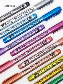 GN550BR Soft Head Metallic Gloss Acrylic Marker Pen 2/4/12/24pcs, Metal Color Signature Pen, Can Be Used For Ceramic Glass Plastic And Other Signatures, School Office Necessary, April Fool's Day Easter Gift