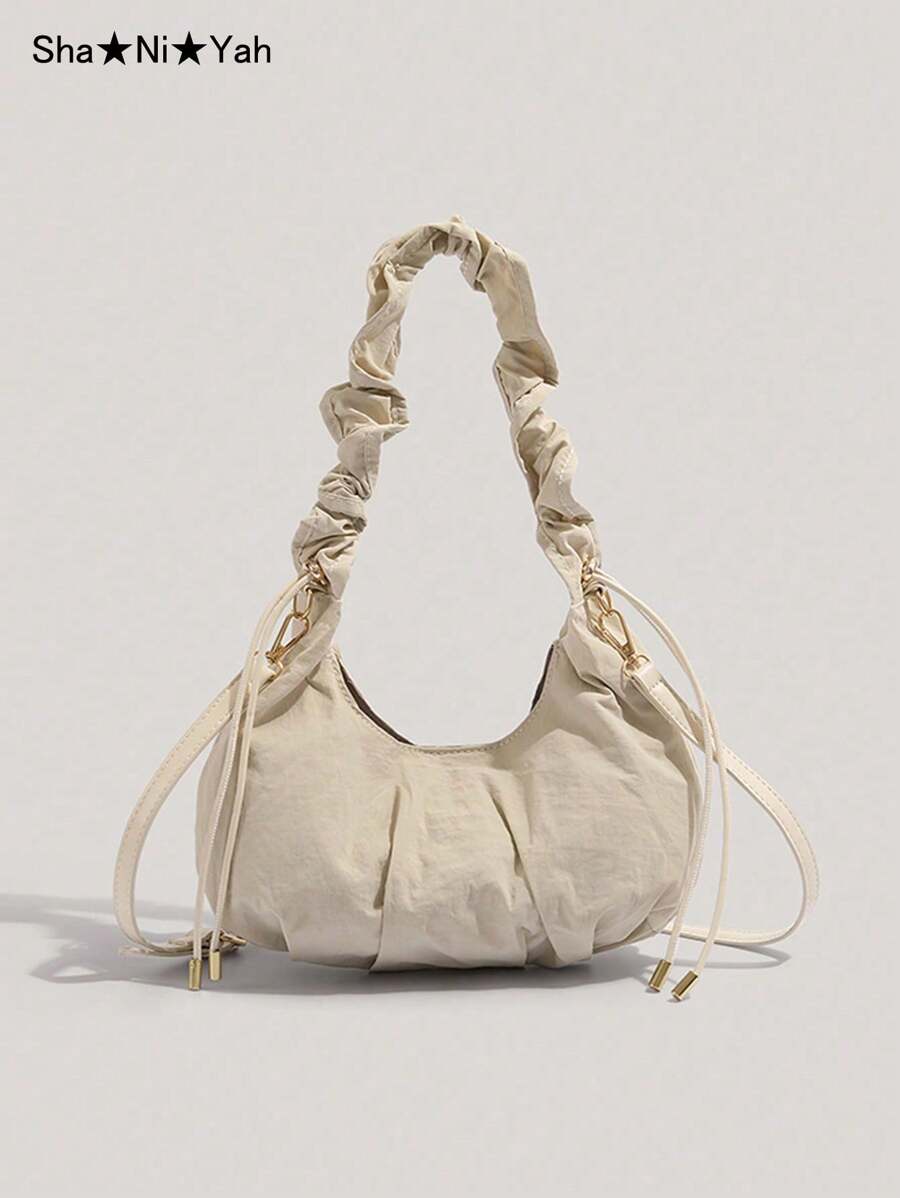 Nouveau sac à dos plissé en nuage pour femmes, sac à bandoulière décontracté, sac à main en nylon à cordon, sac besace croissant minimaliste, léger et polyvalent
