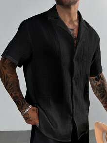 Men's Casual Vacation Summer Outings And Daily Use, Featuring A Classic Solid Color Loose-Fitting Short-Sleeve Shirt With A Button-UP Closure, Ideal For A Hawaiian Beach Getaway, Music Festivals, And Everyday