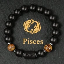 10mm Beaded Bracelets For Men Women Couple Black Punk Streetwear Tigers Eye Bangles Gifts For Boyfriend Constellation Aries Taurus Gemini Cancer Leo Virgo Libra Scorpio Sagittarius Capricorn Aquarius Pisce Zodiac Lover Accessories Jewellery