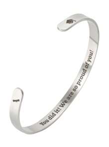 1pc Stainless Steel "Happy Graduation 2025" Adjustable C-Shape Bangle Bracelet, Fashion For Men And Women, Suitable For Daily Wear, Gatherings And Parties