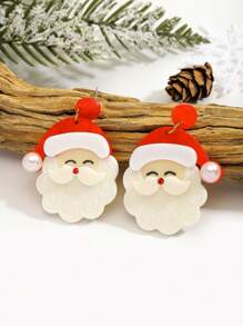1 Pair Women's Holiday Earrings, Lightweight & Cute Acrylic Santa Claus Dangle Earrings, Suitable For Party, Holiday, Christmas Wear And Gift