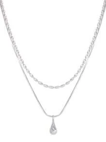 1 Peça Colar Multicamadas com Pingente em Gota d''Água em Prata Esterlina S925, Joias, Colar Gargantilha Minimalista para Camadas, Adequado para Uso Diário, Festas, Banquetes, Comemorações, Presente