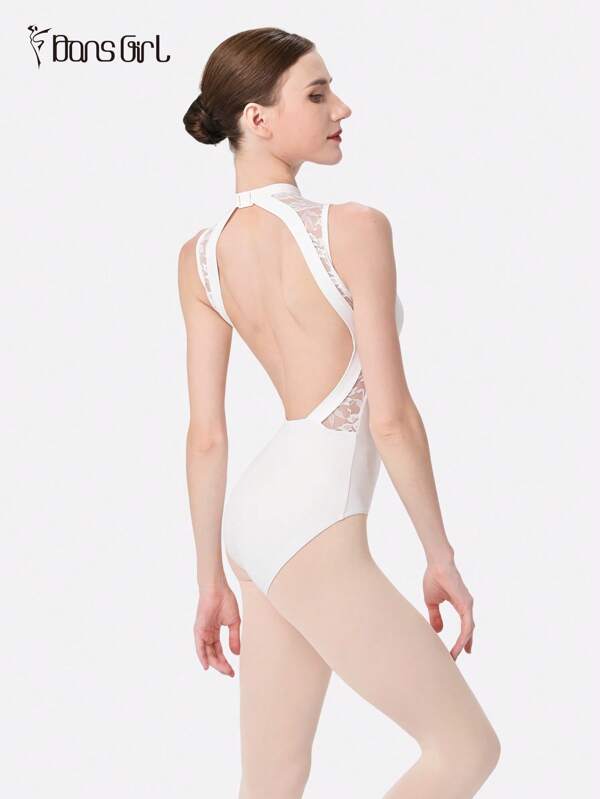 DonsGirl 1-Piece Women's Ballet Leotard - Stand-Up Collar With Mesh Patchwork, Sexy Backless Design, Classical /Modern Dance Performance Costume
