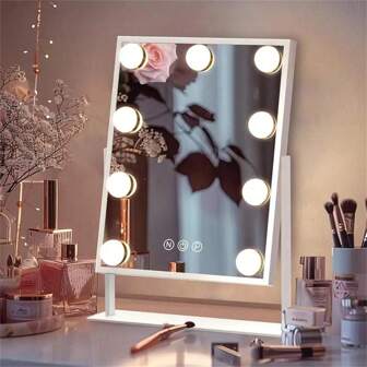 1pc LED 9-Light Vanity Mirror, Style, 3 Lighting Color Adjustable, 360° Rotation, Touch Control, Great For Daily Makeup & Selfie, Mother's Day Gift