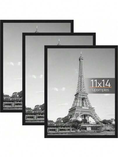 12x16 Picture Frame Black 3 Pack, Scratch-Proof Poster Frames 12 X 16 For Photo Gallery - Slide-In Strips, Horizontal Or Vertical Wall Mounting