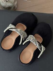 [Vintage Style] Cross Belt, Embroidered Ribbon, Mules, Loose Fashion, Indoor And Casual Outings, Women's Slippers - 黑色 - 查看 6