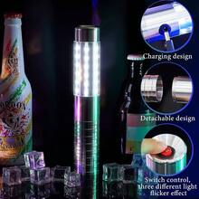 Actualización juego de 4 luces LED estroboscópicas recargables para botellas, luces de mano con flash para señales de club en fiestas y cumpleaños (luz blanca plateada) - Plata+Blanco+Luz - Ver 3