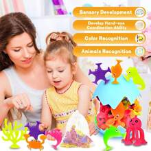 Children's Bath Toys With Suction Cups - 16pcs Silicone Ocean Animal Toys With No Holes, No Molds, And Sensory Window Building Toys For Toddlers, Suitable For Boys And Girls Aged 3-6 Years (Color And Style Random),Bath Toys No Hole,Toys For Girls,Pool Toys For Kids,Bath Toys>Water Toys,Bath Time,Window Toys