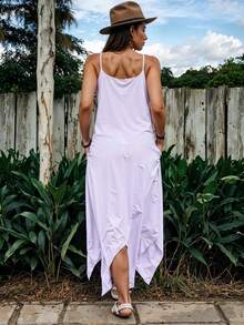Vestido de Tirantes Asimétrico con Dobladillo y Escote Redondo Casual para Mujer - Lila Púrpura - Ver 2