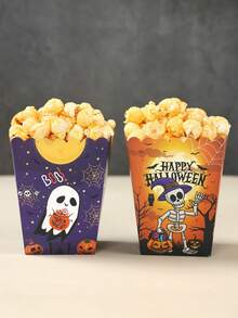 10Pcs Halloween Popcorn Boxes,Ghost Skeleton Designs Trick Or Treating Snack Candy Box,Halloween Decorations,Halloween Treat Cookie Container,Paper Food Box,Gift Packaging Box For Halloween Trick Or Treat Event,Home Decor,Kitchen Decor,Happy Halloween Party Decor,Halloween Party Supplies,Tableware Decoration - Ghosts & Skeletons - View 2