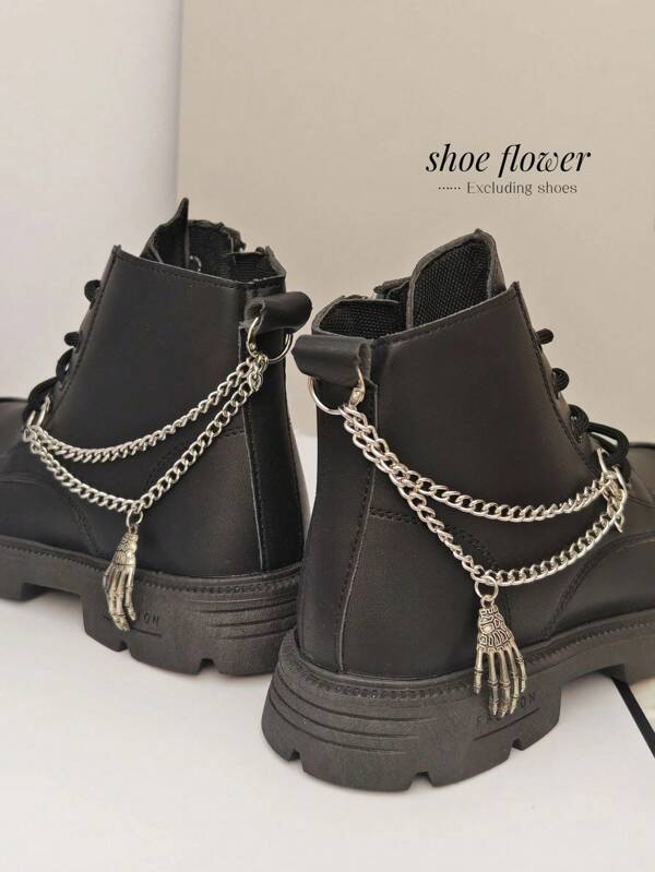 2pcs Vintage Punk Style Boot Chains, Skull Hand Decor Shoe Chain, Creative Personalized Shoe Accessories, Also Suitable For Bags, Clothes, Hats (Shoes Not Included)
