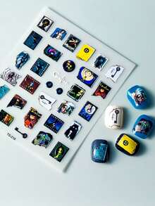 Pegatinas de arte de uñas 5D DIY, sellos retro vintage, adhesivos de papel roto, decoraciones para manicura, calcomanías para uñas - Multicolor - Ver 7