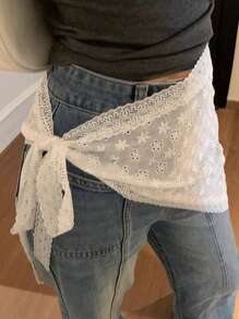 1pc Korean Style White Lace Triangular Scarf, Layered Skirt, Waist Tie Design, Slimming Skirt (Assorted Lace Trim Styles Shipped Randomly)