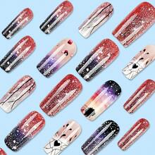 24PCS Press-On Nails – Galaxy Glitter & Heart Art Design For Women, Reusable Coffin Fake Nails With Glue, Gradient Pink Black Starry Sky Nail Tips For Parties, Valentine's, Gifts – Artistic Style - Nhiều màu - Xem 2