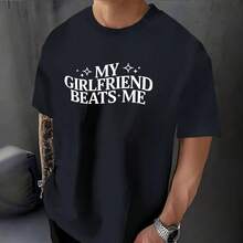My Girlfriend Me Funny T-Shirt Print Short Sleeve T-Shirt T Shirt Black T Shirt Printed Short Sleeve T-Shirt For Summer Graphic Tees Graffiti Shirt Round Neck Oversized T Shirt Sleeve Casual T-Shirt, Street Hip Hop Style T-Shirt 100% Heavy Cotton All-Season Wear Individuality Unisex Top Gifts For Girlfriend Boyfriend - 黑5 - 查看 3
