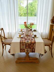 1pc Bohemian Style Red Geometric Jacquard Tablecloth, Rectangular Coffee Table Cover, Suitable For Daily Use, Festivals, Gatherings