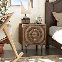 COZAYH Farmhouse 2-Drawer Nightstand, Accent Wooden Nightstand With Circle Pattern And Radioactive Wood Lines, Mid-Century Nightstand For Bedroom, Natural Wood Color - Tủ đầu giường 2 ngăn kéo - Xem 7