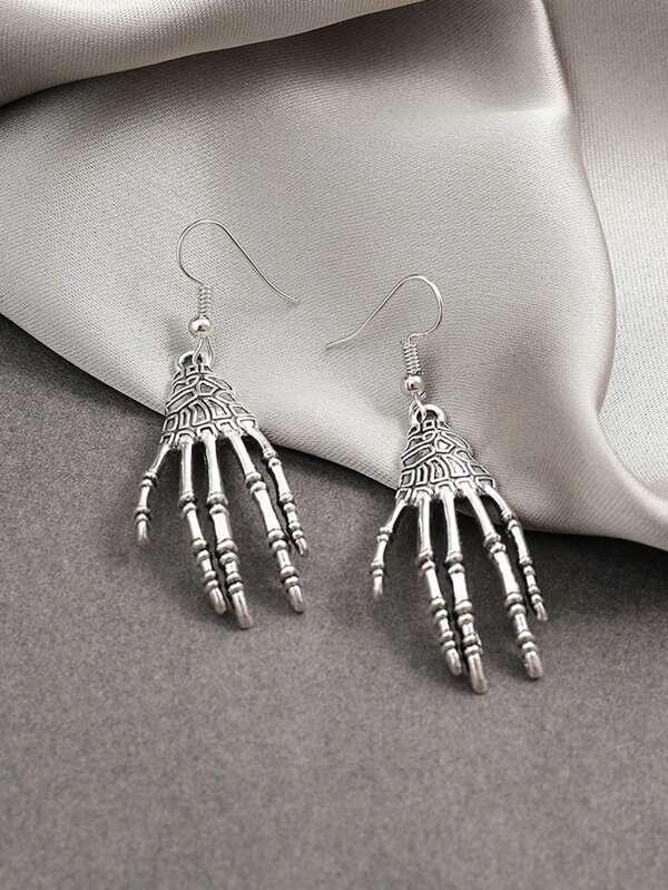 1 Pair Unique Skull Claw Design Earrings, Suitable For Holiday & Halloween