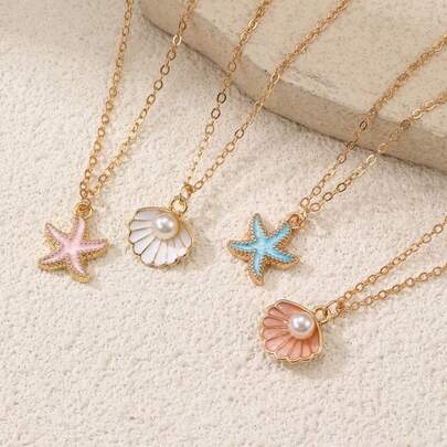 NAIZHU 1pc Summer Ocean Beach Shell Pendant Necklace, Vacation Accessory Gift For Girls