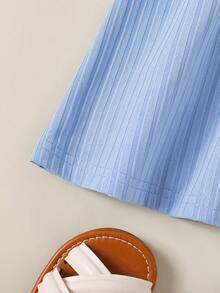 3pcs/Set Young Girls Floral Printed Spaghetti Strap Casual Dress - Blue - View 6