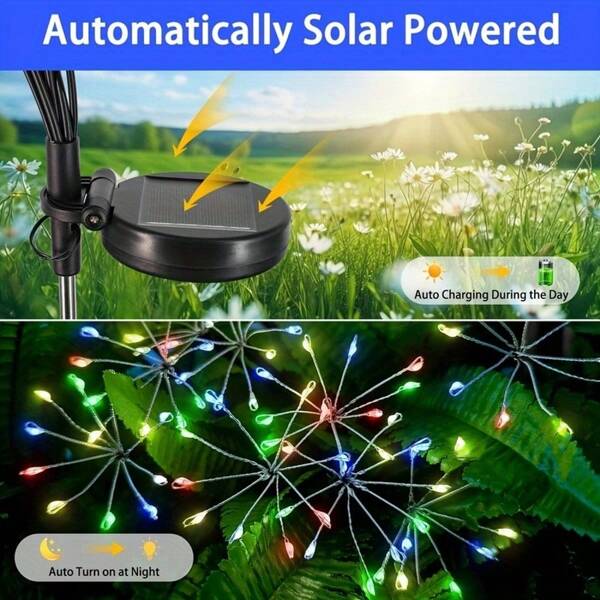 Luzes decorativas movidas a energia solar, adequadas para decoração de quarto, luzes decorativas solares LED para exterior, luzes decorativas solares LED, adequadas para quintal de Natal, árvore de festa, decoração de quintal, decoração de quarto e decoração de sala de estar (branco quente/colorido/branco quente + colorido)