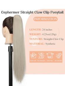 24-Inch Long Straight Synthetic Hair Ponytail Extension, Clip-In Style, Suitable For Daily Wear - Gold - View 3