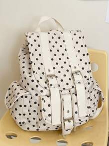 Mochila de Grande Capacidade Minimalista para Casais com Estampa de Bolinhas, Alça de Ombro Ajustável, Adequada para Estudantes, Viagem, Negócios, Lazer e Compras