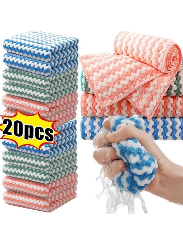 30/25/20/10/5pcs Colorful Coral Fleece Cleaning Cloths - Non-Greasy, Non-Shedding, Multi-Purpose Kitchen, Bathroom And Bedroom Towels, Soft And Absorbent
