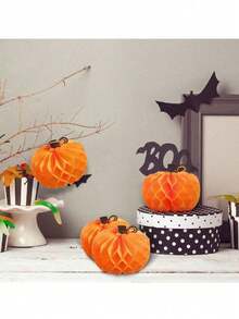 3pcs Pumpkin Honeycomb Decor, Halloween Party 3D Pumpkin Hanging Ornament For Window Display, Tabletop Centerpiece, Thanksgiving, Room, Home Decor, Theme Party, Birthday, Outdoor Garden Decoration - Multicolor - View 3