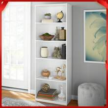 5-Shelf Bookcase With Adjustable Shelves, White - White - View 4