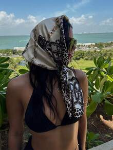 1pc Simple Printed Satin Square Scarf, New Spring Fashion Bandana For Women, Can Be Used As Belt,Bag Decoration,Ribbon,Headband Or Headscarf Bandana,Hair Band,Head Band Ideal For Dressing Up Your Look - Beige - View 7