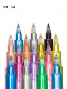 GN550BR Soft Head Metallic Gloss Acrylic Marker Pen 2/4/12/24pcs, Metal Color Signature Pen, Can Be Used For Ceramic Glass Plastic And Other Signatures, School Office Necessary, April Fool's Day Easter Gift