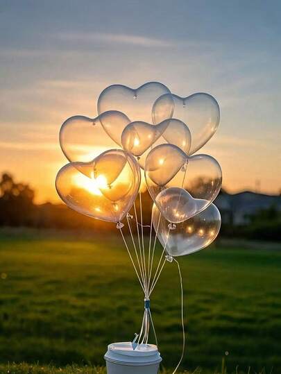 40 个透明心形乳胶气球 + 1 条白色缎带，无需电源，生日、婚礼、情人节、单身派对、周年纪念、主题活动、订婚仪式的派对装饰